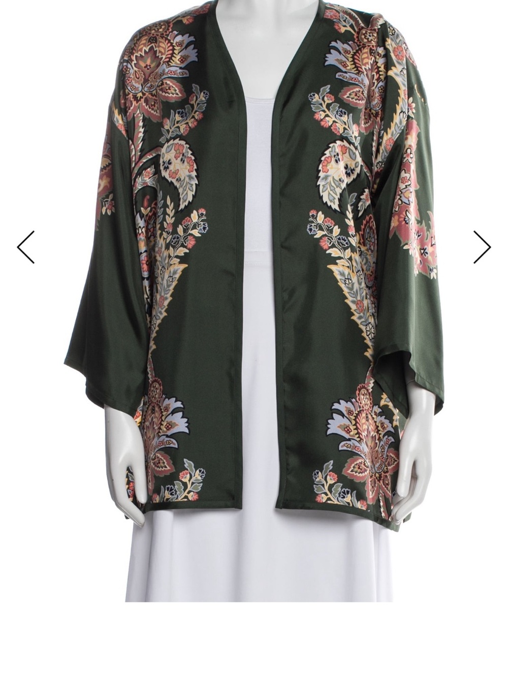 Etro Dark Green Floral Silk Kimono Jacket